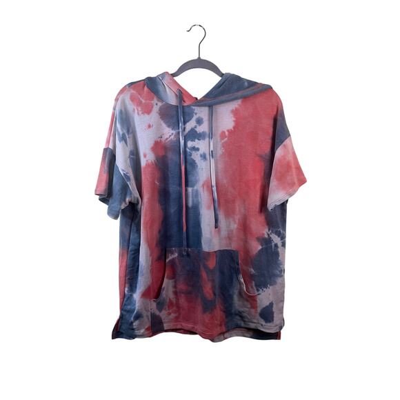 White Birch Tie Dye Hooded Short Sleeve Top Size Large - Picture 1 of 5